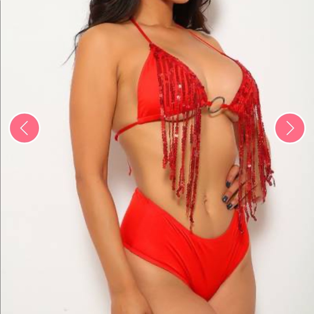 Red Sequin Fringe Bikini set
